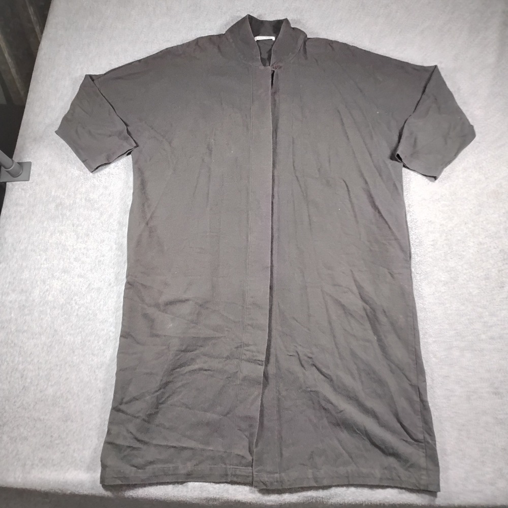 Black Crane Button Down Shirt Dress Duster Women's Small Black Cotton Wool Blend